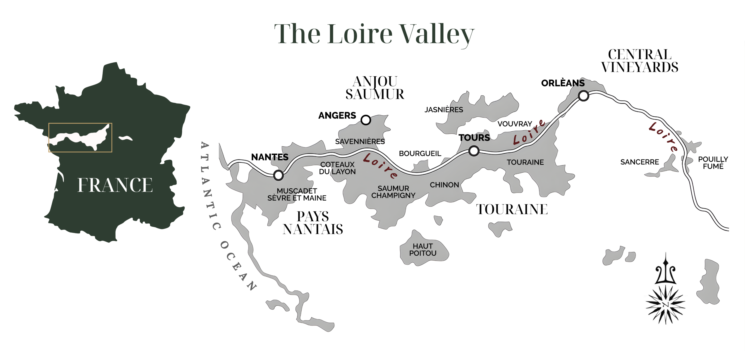 Map showing La Luandière's journey from the Loire Valley to Paarl