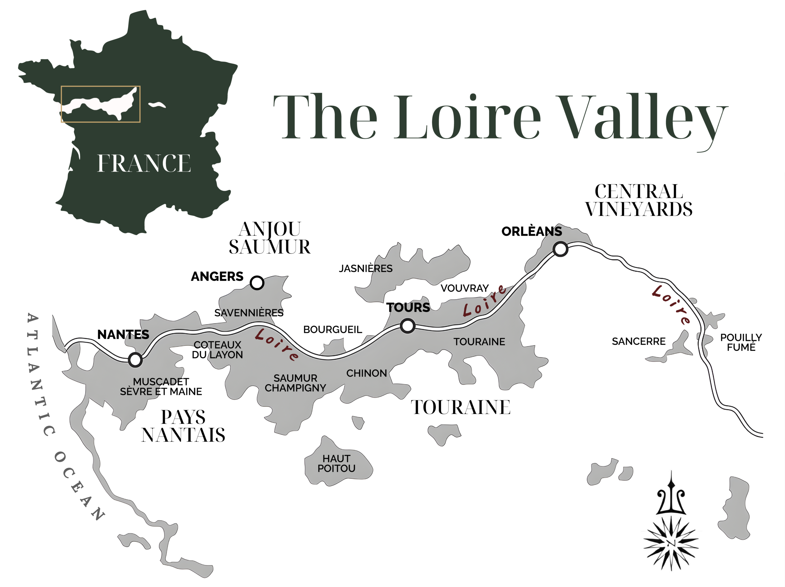 Map showing La Luandière's journey from the Loire Valley to Paarl